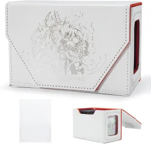 STORY OF WHITE Laser Card Deck Box for YGO MTG Organizer Holds 220  Double Sleeved Card Storage Trading Games Leather Display Windows with magnetic cardholder (White silver)