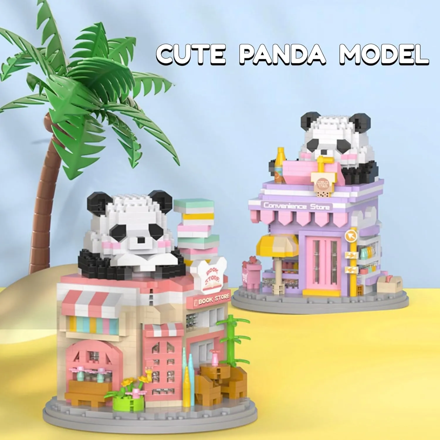 Street View Bookstore Mini Building Blocks,872 Pieces Cute Panda Animal Micro Building Sets,Simulation Architecture Construction Toy,Creative Gifts for Adults Boys Girls 12 