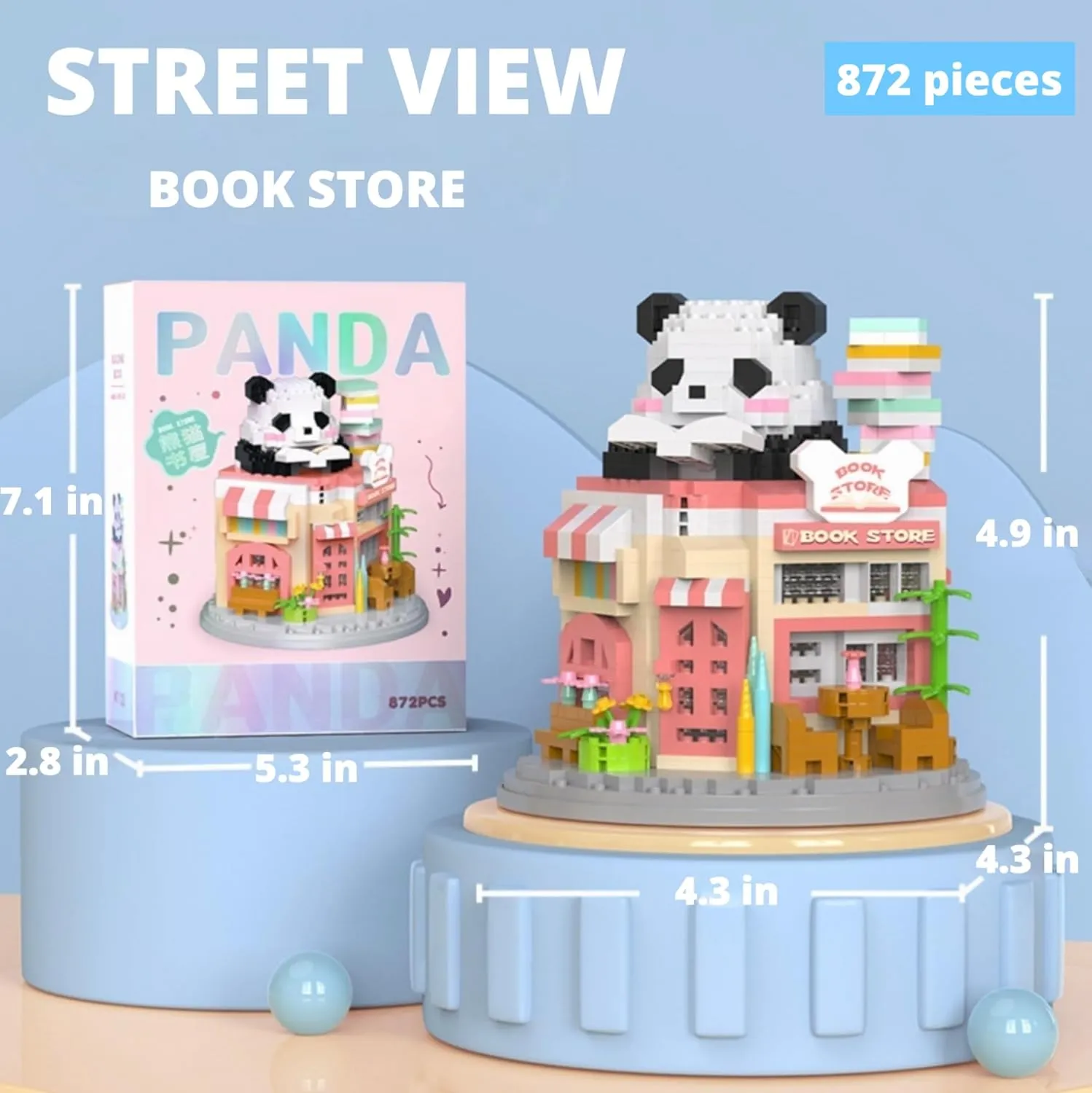 Street View Bookstore Mini Building Blocks,872 Pieces Cute Panda Animal Micro Building Sets,Simulation Architecture Construction Toy,Creative Gifts for Adults Boys Girls 12 