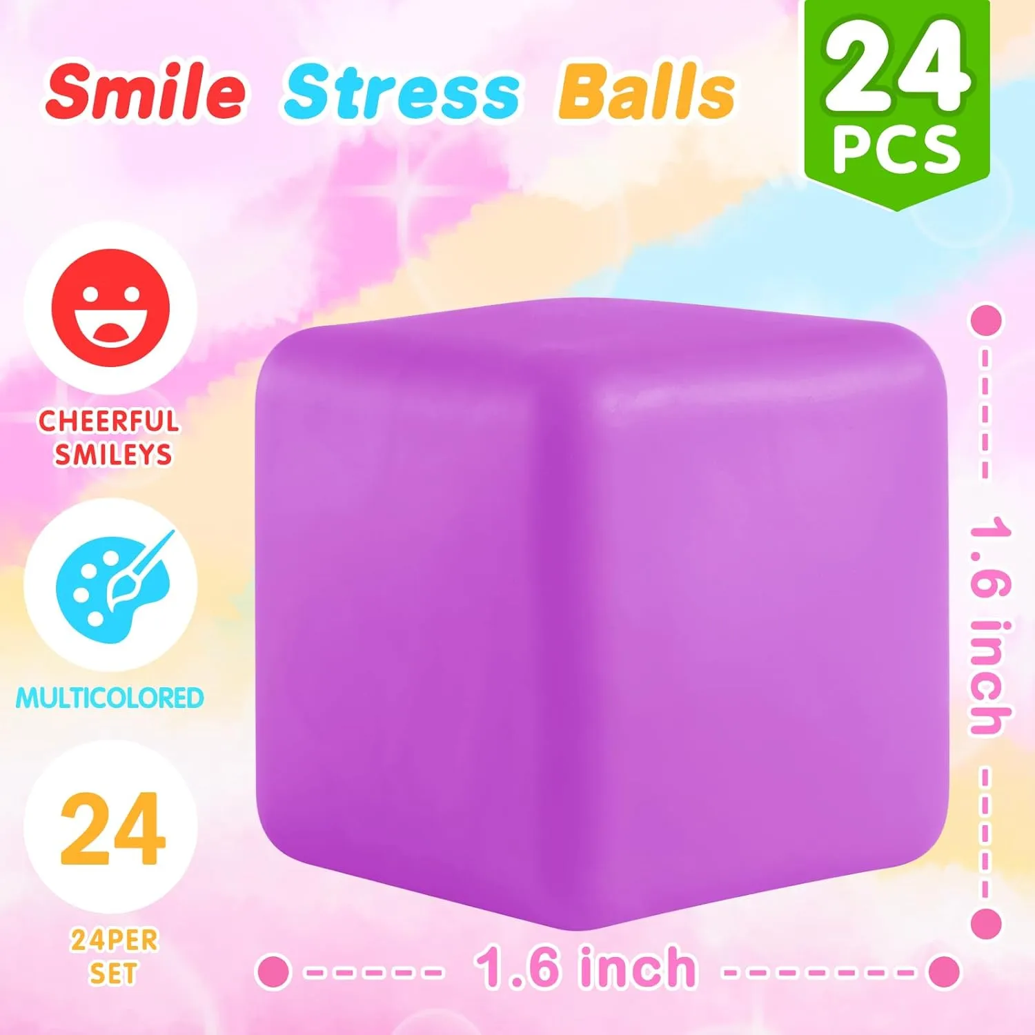 Stress Balls Fidget Toys for Kids: 24 Pack Squishy Squeeze Balls, Stretchy Toys for Anxiety Relief, Square Shape Hand Therapy Sensory Play, Pull Stretch Squishy Toy Prize Box