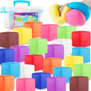 Stress Balls Fidget Toys for Kids: 24 Pack Squishy Squeeze Balls, Stretchy Toys for Anxiety Relief, Square Shape Hand Therapy Sensory Play, Pull Stretch Squishy Toy Prize Box