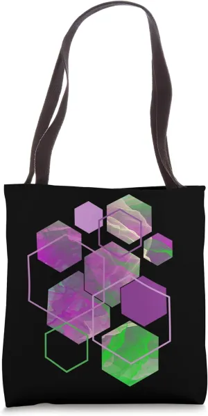 Stylish Bright Green Purple Hexagonal Modern Shapes Mania Tote Bag