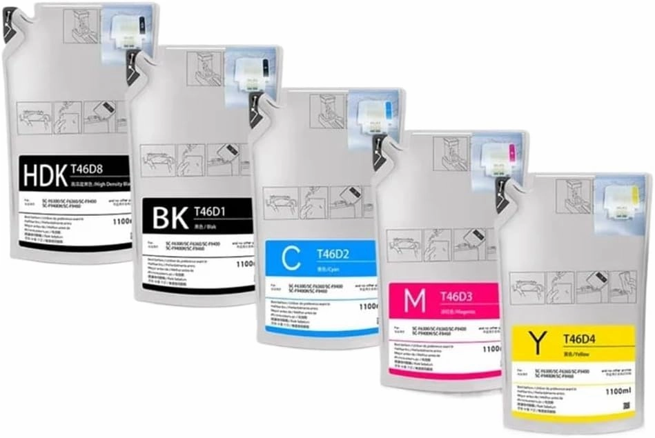 Sublimation Ink Pack 1100ML Set T46D8 T46D1 T46D4 Compatible with Various Printers Including SC-F6300 SC-F6360 SC-F9400 SC-F9400H SC-F9460 F6300 F9400(4Bags-BK C M Y U5)