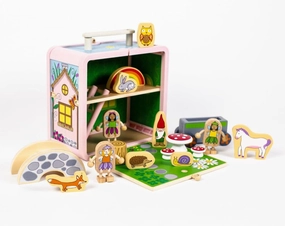 Suitcase Playset(Fairy House) by Jack Rabbit Creations-17 Piece Set-Portable Play Toys-Includes Fairies,Animals ,Gnome Bridge and Car-Made of Eco-Friendly Bamboo- Ages 3  Years