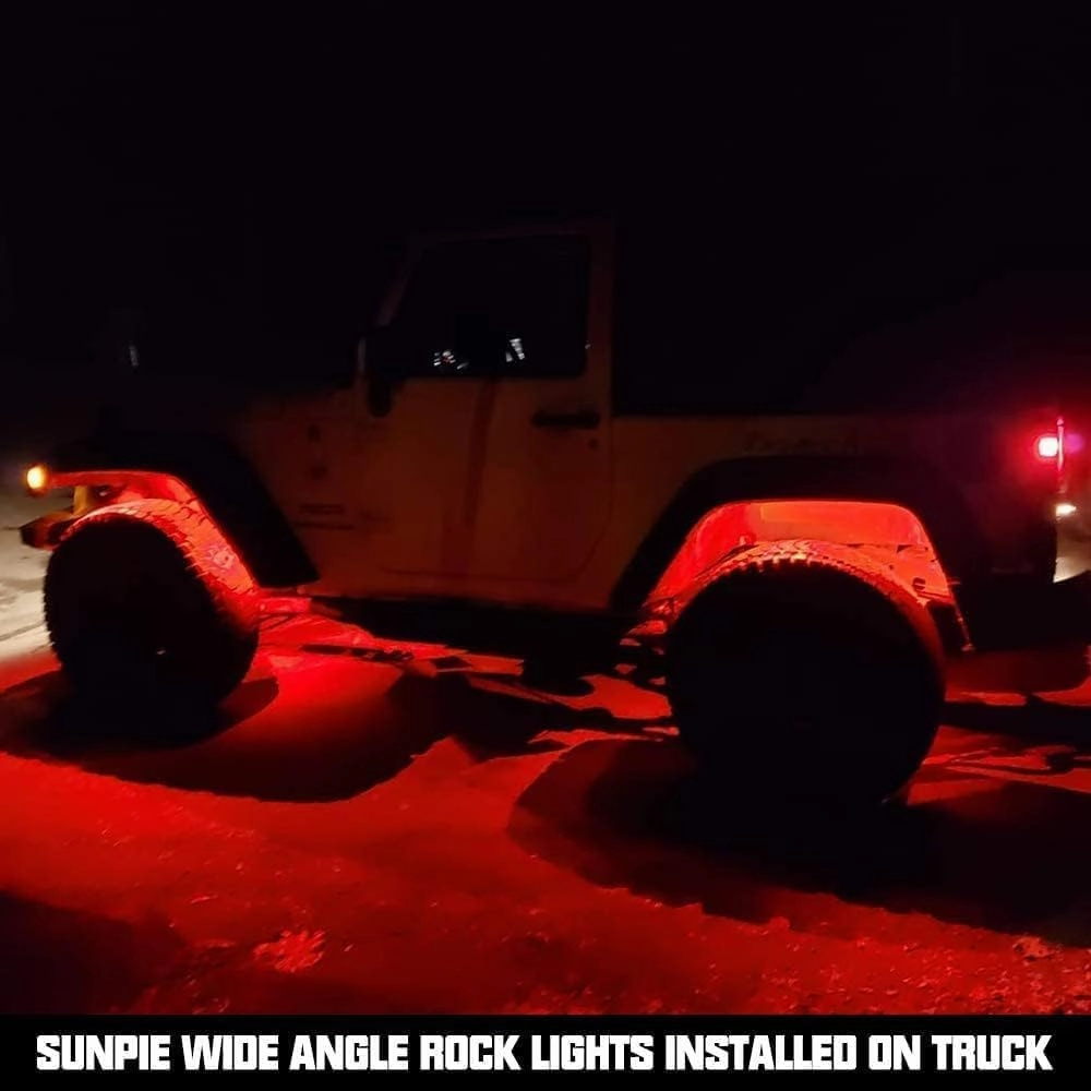 SUNPIE 16 Pods Upgraded 210 Degrees Wide Angle RGBW Rock Lights App/Control Voice Mode Music Mode Automatic Control Neon Light Kit Wheel Well Lights for Off Road Truck SUV ATV UTV Boats