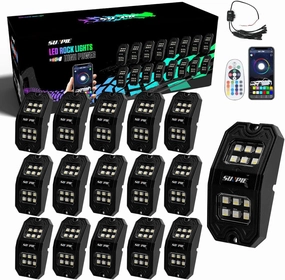 SUNPIE 16 Pods Upgraded 210 Degrees Wide Angle RGBW Rock Lights App/Control Voice Mode Music Mode Automatic Control Neon Light Kit Wheel Well Lights for Off Road Truck SUV ATV UTV Boats