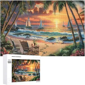 Sunset by The Sea 1000 Pieces Jigsaw Puzzle for Adults - Best Challenging Puzzles for Cognitive Workout - Safe Eco-Friendly - Most Popular Leisure Activities