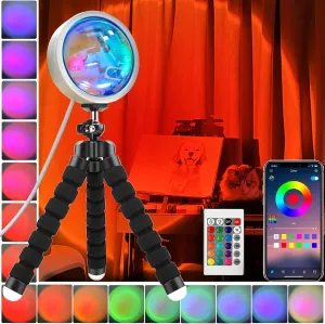 Sunset lamp Projector, Sunset Projection lamp. Wireless App Control and Remote Control Tripod Sunset Light with Multiple Colors, Sunset lamp Bedroom Decor, 16 Color Changing and Fade Mode Night Light…