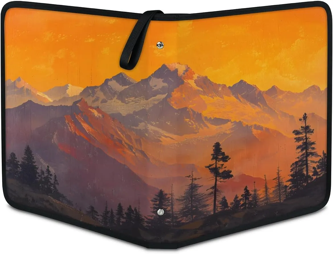Sunset Mountain 3 Ring Trading Zipper Binder Strap, Trading Card Binder 4 Pocket, 400 Pockets Card Holder with 50 Removable Sleeves for Game Cards