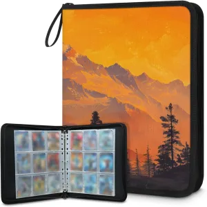 Sunset Mountain 3 Ring Trading Zipper Binder Strap, Trading Card Binder 4 Pocket, 400 Pockets Card Holder with 50 Removable Sleeves for Game Cards