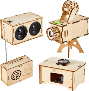 Suzile 4 Set of Wooden Puzzle DIY Craft Kit Speaker Radio Gramophone Projector with 6 Slides Soldering Practice DIY Electronic Kits for Adults Beginner's Starter Science Experiment Craft Gifts