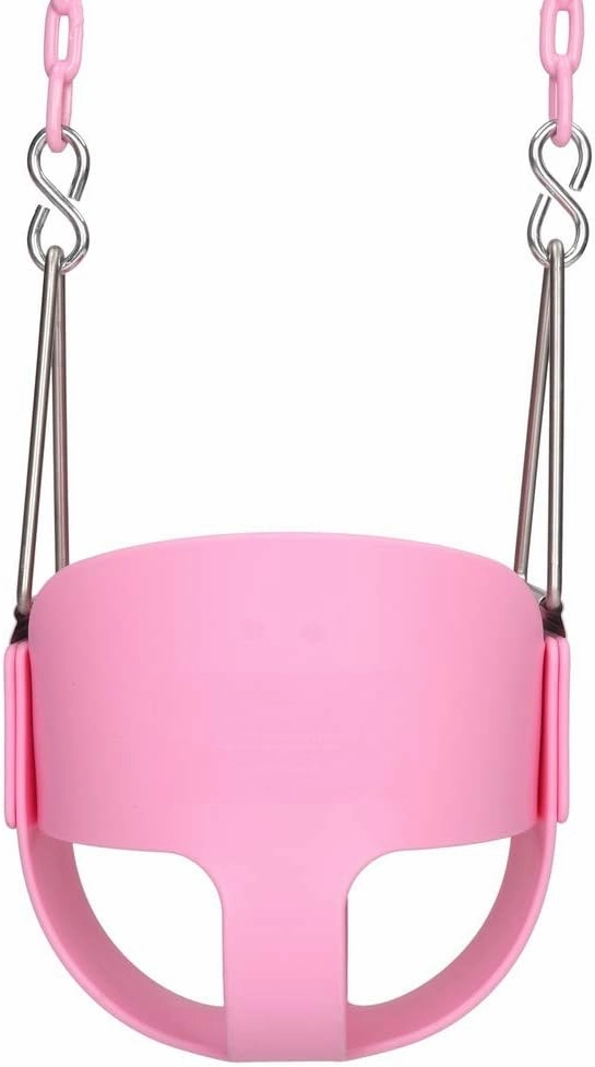 Swing Set Highback Full Bucket Swing Chair, High Back Full Bucket Toddler Swing Seat, High Back Full Bucket Toddler Swing Set with Plastic Coated Chains for Indoor Outdoor Playground