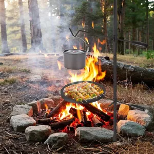 Swivel Campfire Grill With Carrying Bag Heavy Duty Steel Grate Fire Pit Grill Grate Over Fire Pits 360° Adjustable Open Fire Outdoor Cooking Equipment Portable Camp Fire Racks for Camping Outdoor BBQ
