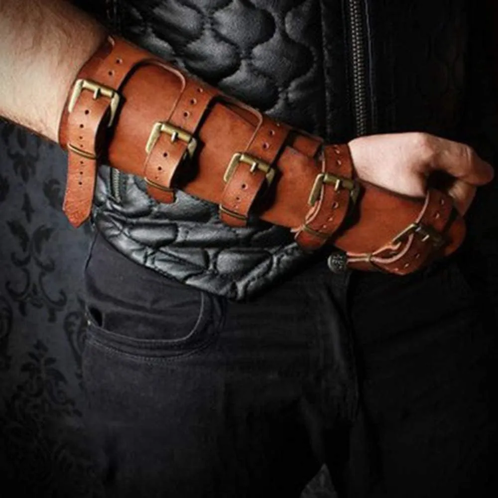 Syktkmx Gauntlet Wristband Medieval Vambrace Arm Cuff Armor Buckled Punk Gothic Faux Leather Costume Bracer