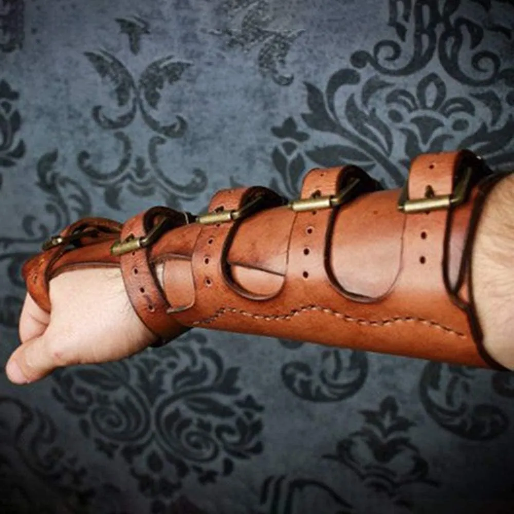 Syktkmx Gauntlet Wristband Medieval Vambrace Arm Cuff Armor Buckled Punk Gothic Faux Leather Costume Bracer