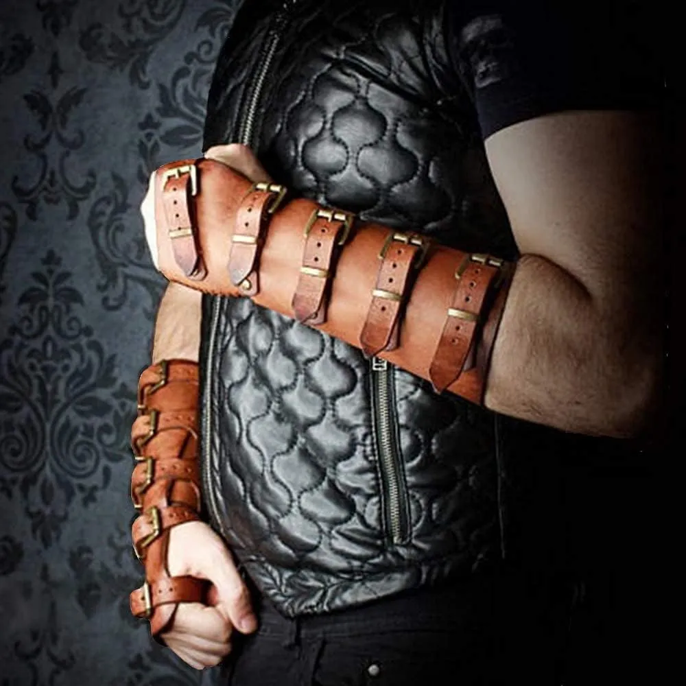 Syktkmx Gauntlet Wristband Medieval Vambrace Arm Cuff Armor Buckled Punk Gothic Faux Leather Costume Bracer