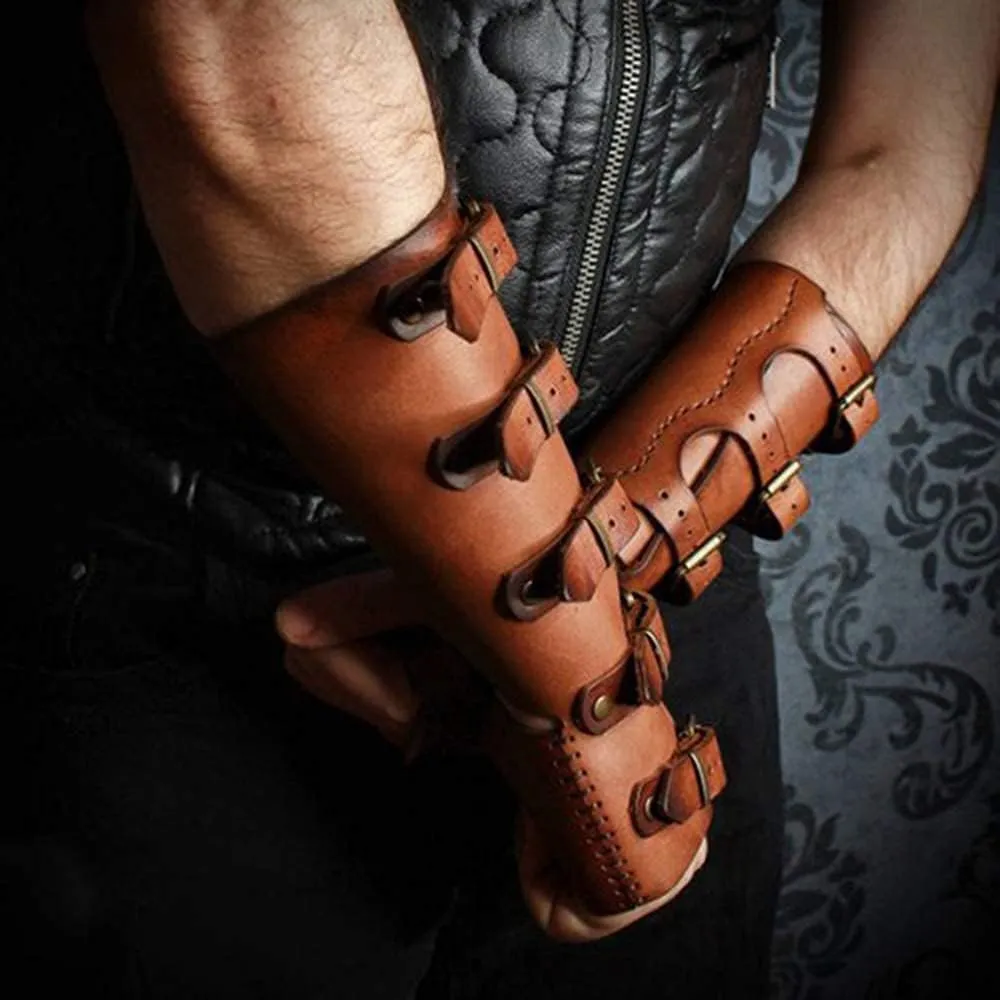 Syktkmx Gauntlet Wristband Medieval Vambrace Arm Cuff Armor Buckled Punk Gothic Faux Leather Costume Bracer