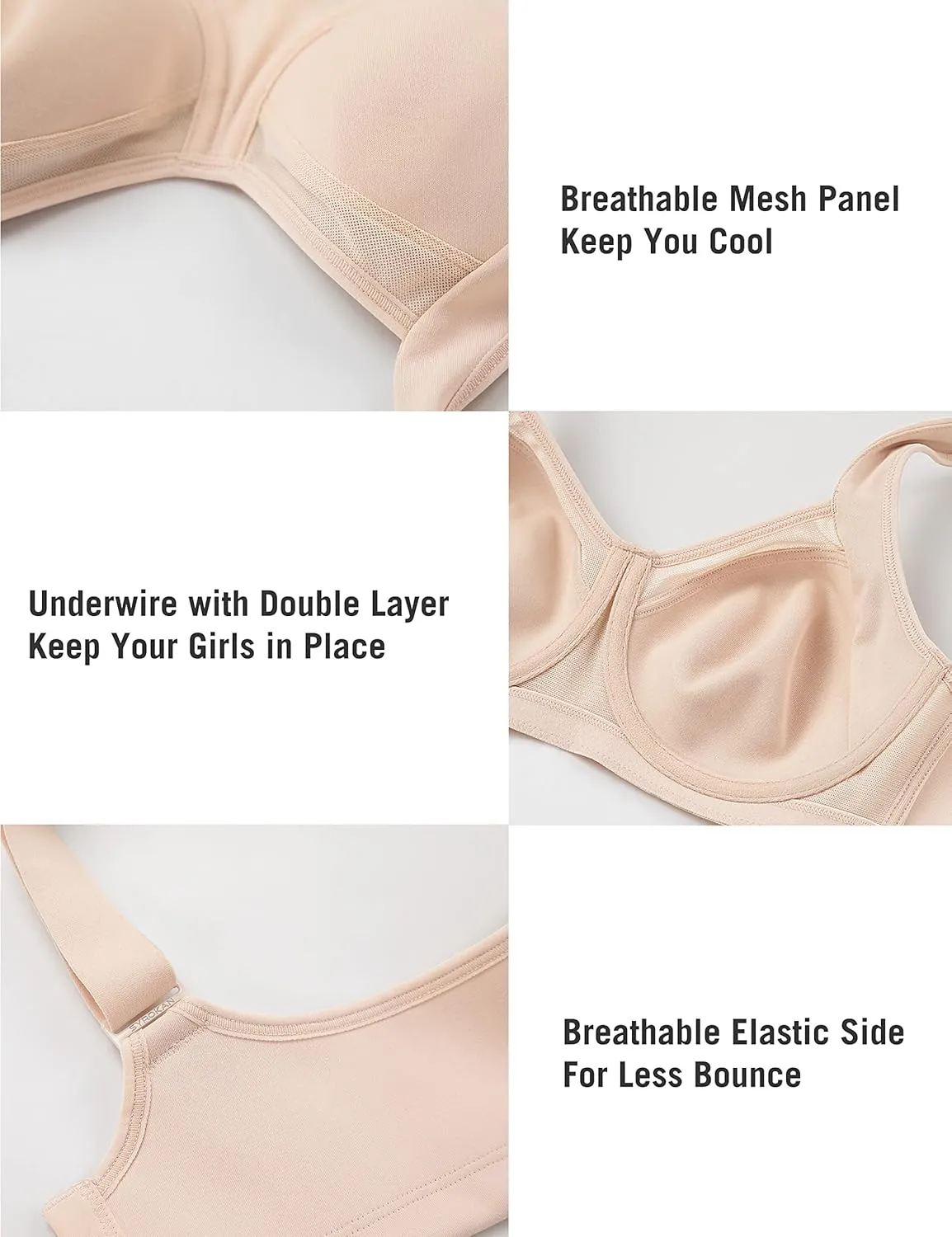 SYROKAN High Impact Sports Bras for Women High Support No Uniboob Underwire Adjustable Cross Back Bra
