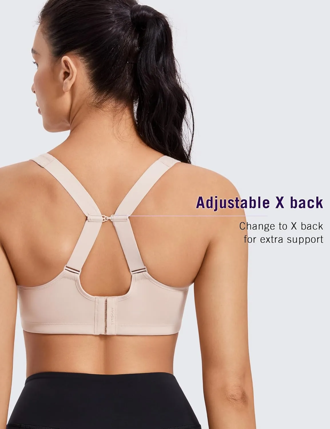 SYROKAN High Impact Sports Bras for Women High Support No Uniboob Underwire Adjustable Cross Back Bra