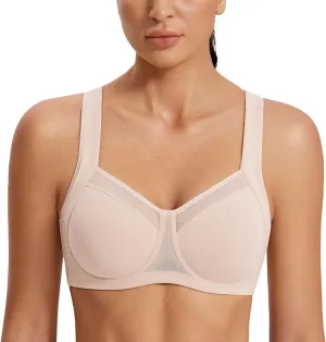 SYROKAN High Impact Sports Bras for Women High Support No Uniboob Underwire Adjustable Cross Back Bra