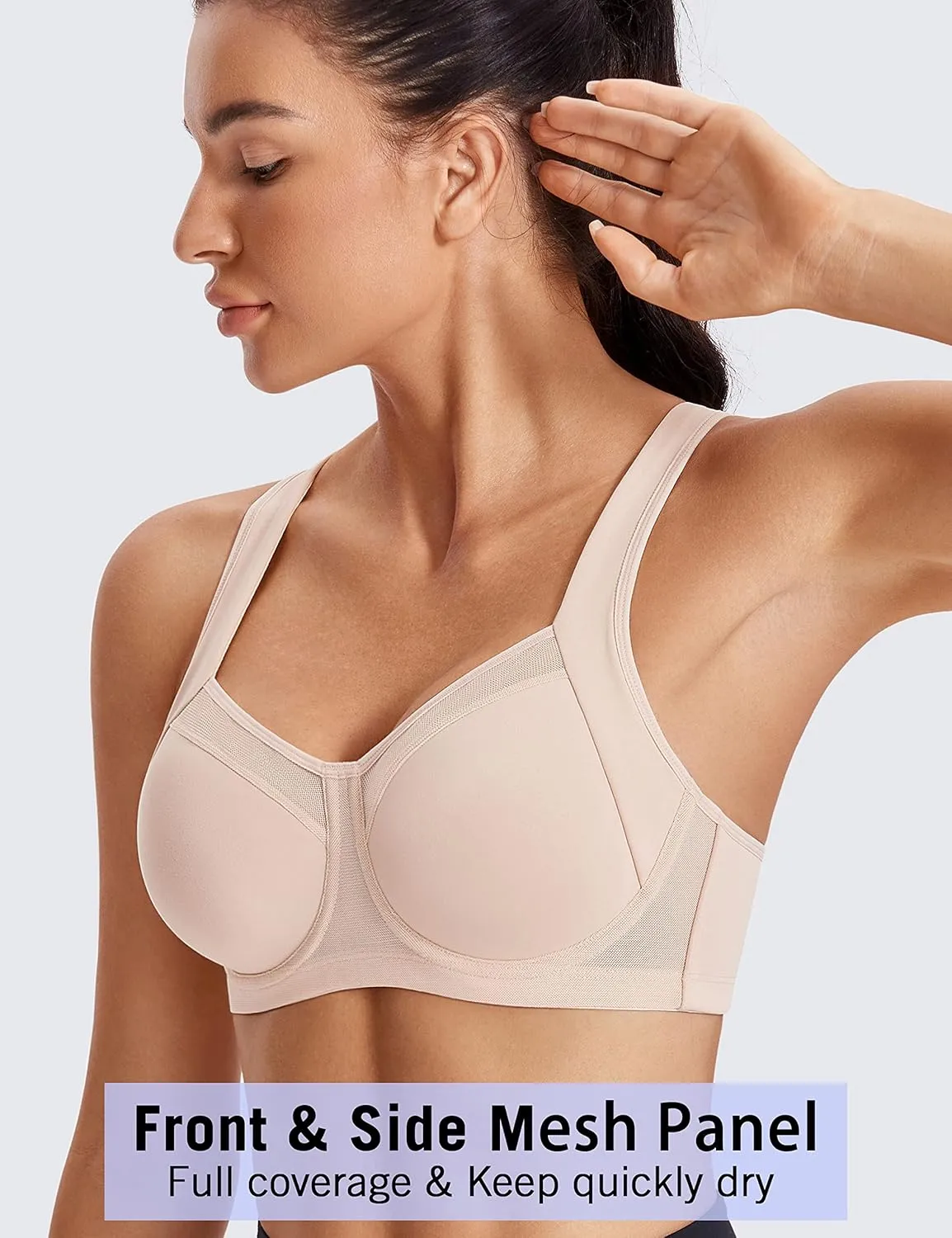 SYROKAN High Impact Sports Bras for Women High Support No Uniboob Underwire Adjustable Cross Back Bra