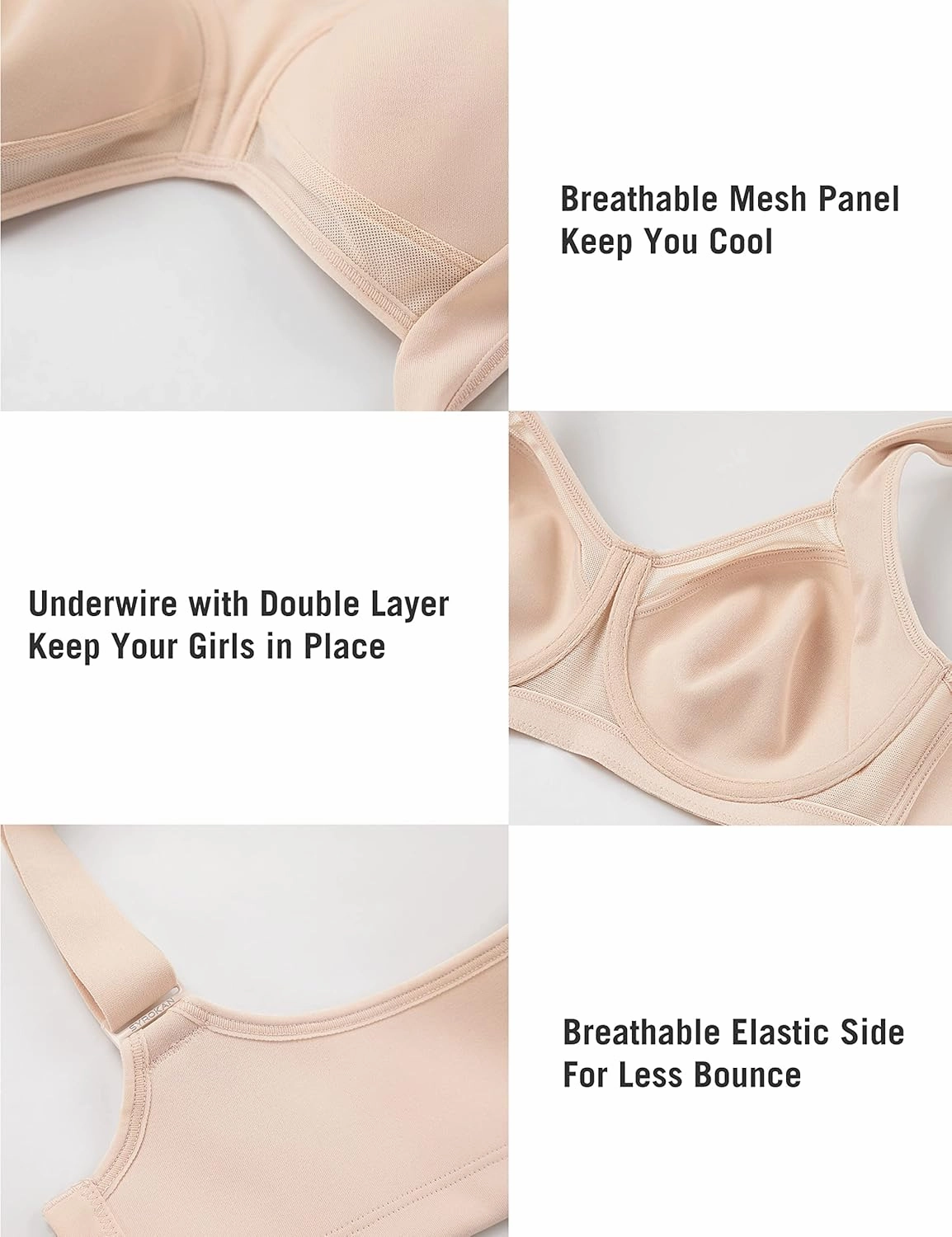 SYROKAN High Impact Sports Bras for Women High Support No Uniboob Underwire Adjustable Cross Back Bra