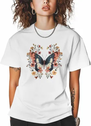 T-Shirts for Women Retro Butterfly Colorful Flowers Women's Tops Crew Neck Short Sleeve Tees