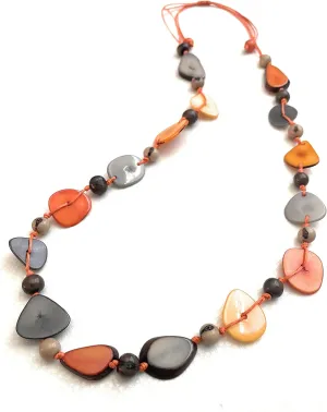 Tagua necklace in orange, gray TAG718, Tagua Nut Jewelry, organic tangerine orange, gray statement jewelry