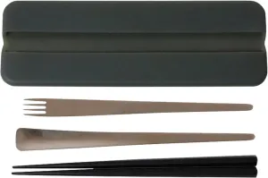 Takenaka Slim Portable Cutlery Set - Spoon, Fork, Wooden Chopsticks with Silicone Case - Dishwasher-safe - Designed in Japan