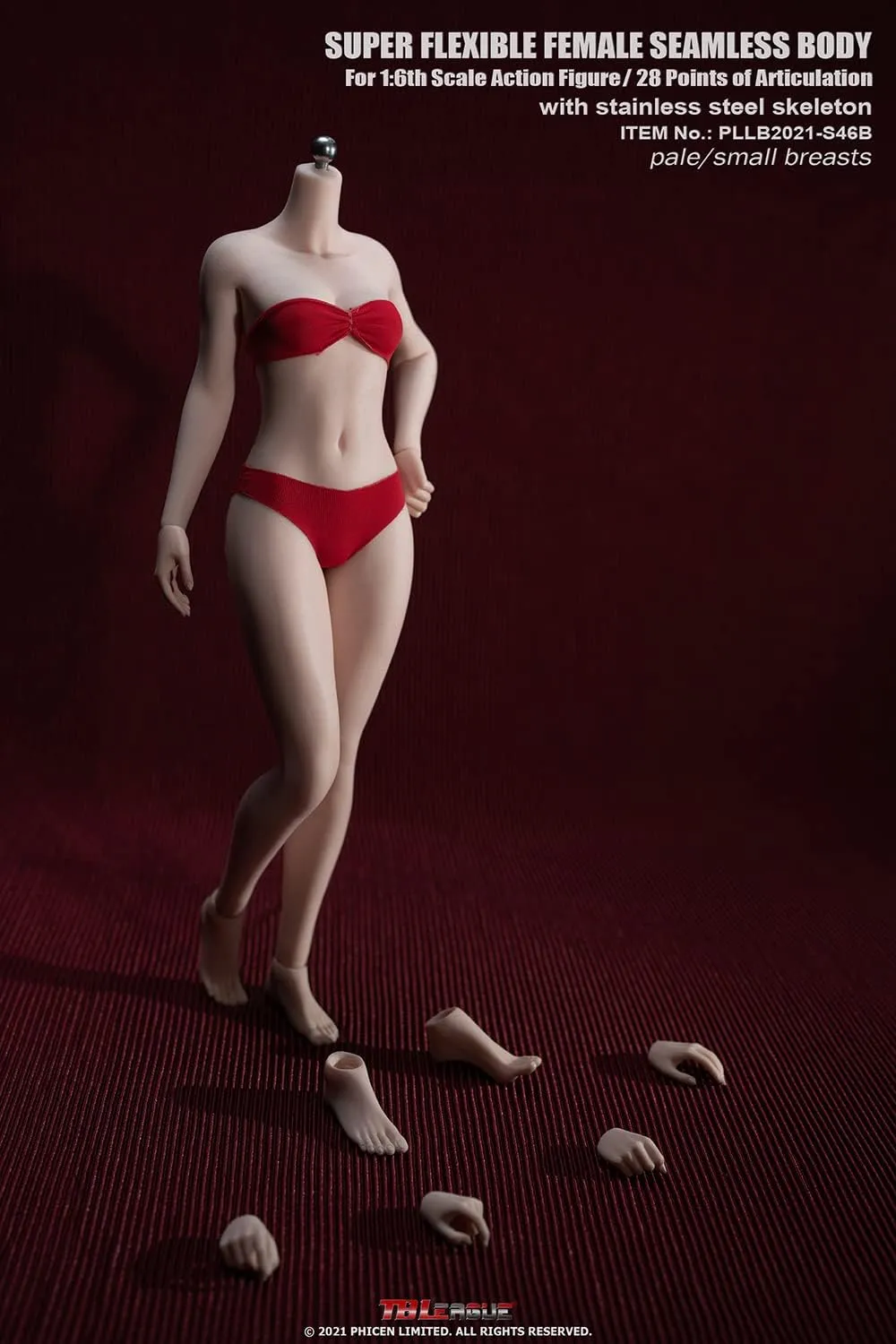 TBLeague 1/6 Scale 12 inch Female Super Flexible Seamless Figure Body, Steel Bone Well-Proportioned Small Breasts Collectible Action Figures with Pale Skin(PLSB2021-S46B)
