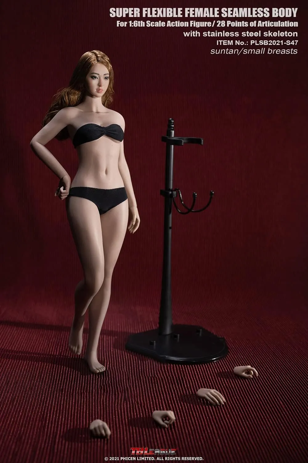 TBLeague 1/6 Scale 12 inch Female Super Flexible Seamless Figure Body, Steel Bone Well-Proportioned Small Breasts Collectible Action Figures with Suntan Skin(PLSB2021-S47)