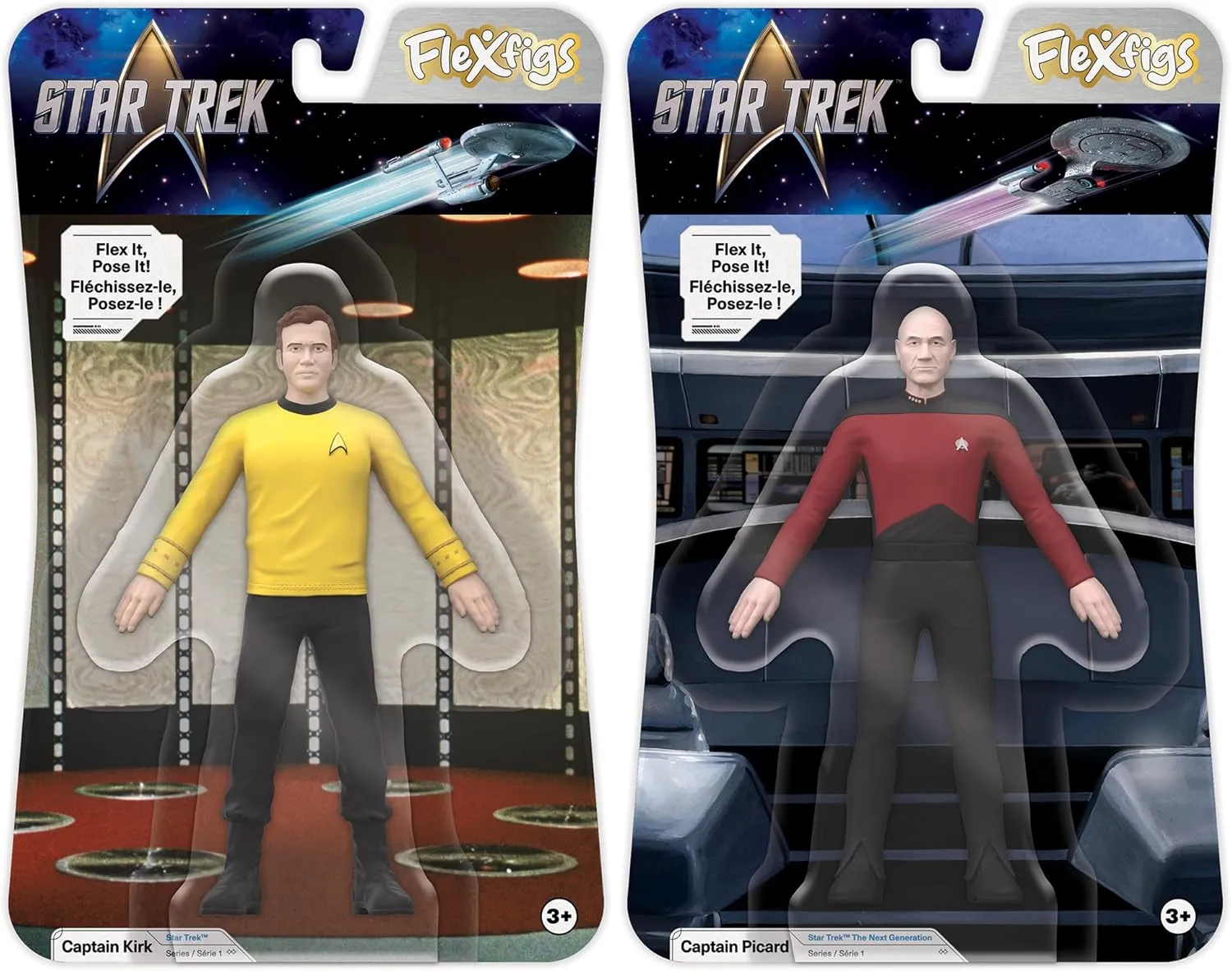 TCG Toys FleXfigs: Captain Kirk & Captain Picard - 2 Character Pack - Articulated Action Figures, Flex It - Pose It!, Collectible Toy Miniatures, Kids Ages 3 