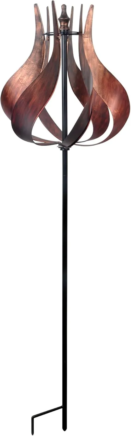 Teamson Home Tulip Kinetic Metal Weather Resistant 360 Degrees Swivel Windmill Wind Spinner for Outdoor Patio Garden Backyard Decking Décor, 70 inch Height, Copper