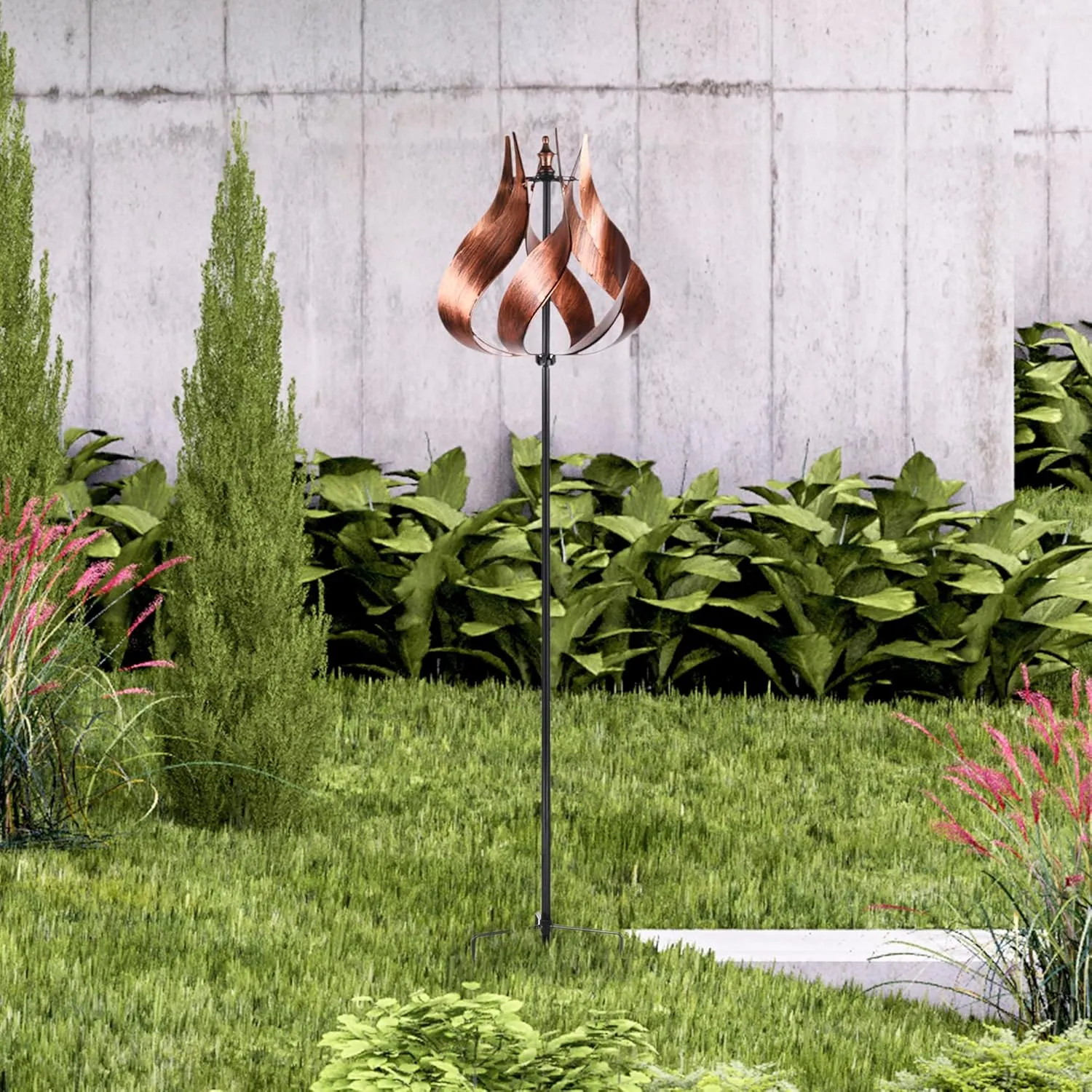 Teamson Home Tulip Kinetic Metal Weather Resistant 360 Degrees Swivel Windmill Wind Spinner for Outdoor Patio Garden Backyard Decking Décor, 70 inch Height, Copper