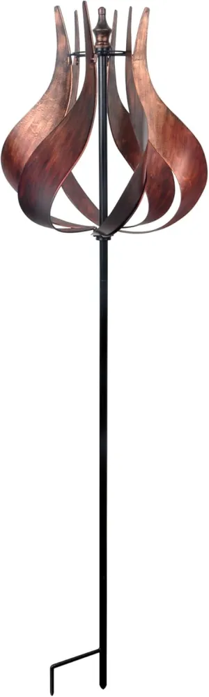 Teamson Home Tulip Kinetic Metal Weather Resistant 360 Degrees Swivel Windmill Wind Spinner for Outdoor Patio Garden Backyard Decking Décor, 70 inch Height, Copper