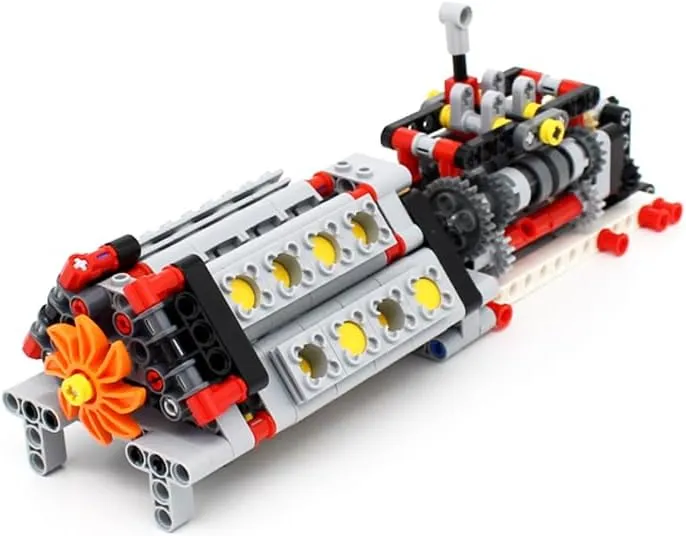 Technic Gearbox with V16 Engine Model Kit, Technic Gear Box Pieces Compatible with Major Brand Blocks Model, Technic Replacement Pieces