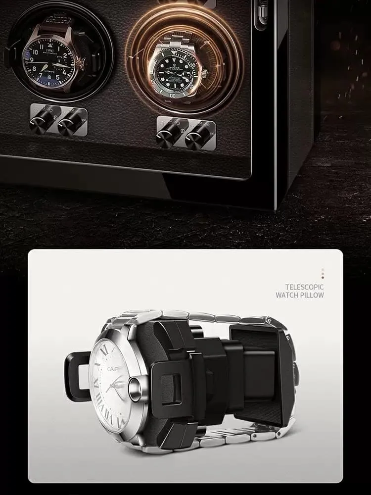 Technology Automatic Watch Winder with Quiet Motor Flexible Watch Pillows for 2 3 4 6 9 Watches Luxury Mechanical Watch Storage Case with Led Lights Watch Box Organizer,Black-9 0