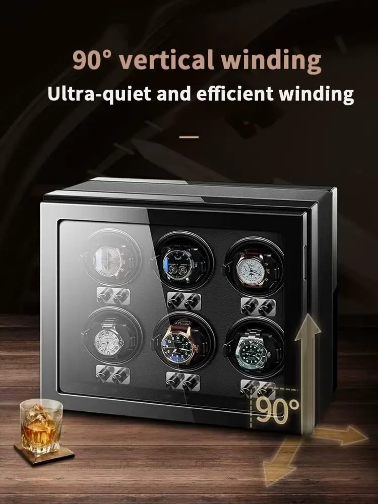 Technology Automatic Watch Winder with Quiet Motor Flexible Watch Pillows for 2 3 4 6 9 Watches Luxury Mechanical Watch Storage Case with Led Lights Watch Box Organizer,Black-9 0