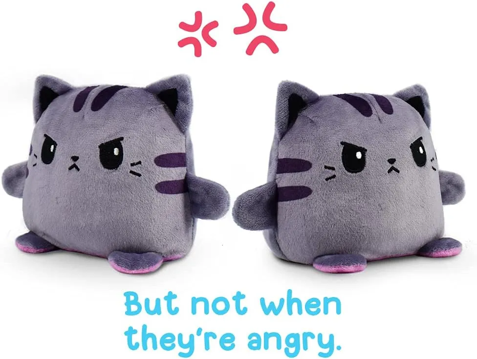 TeeTurtle | Plushmates | Cat   Kittencorn | Rainbow   Gray | Happy   Angry | The Reversible Plush That Hold Hands! 5 inch