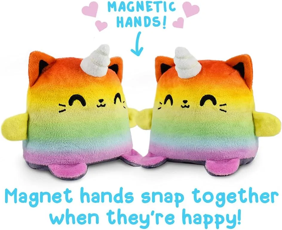 TeeTurtle | Plushmates | Cat   Kittencorn | Rainbow   Gray | Happy   Angry | The Reversible Plush That Hold Hands! 5 inch