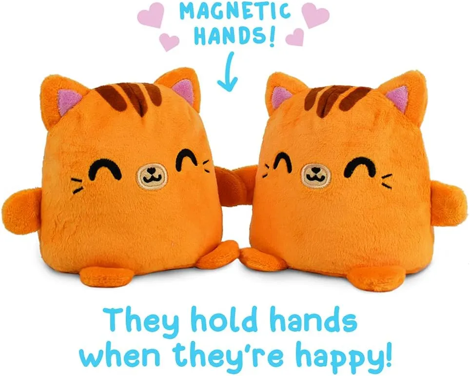 TeeTurtle | Plushmates | Cat | Orange Tabby | Happy   Angry | The Reversible Plush That Hold Hands! 4.5 inch
