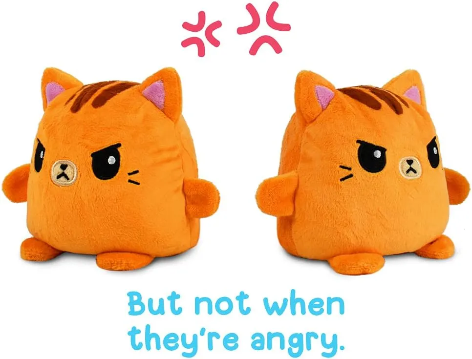 TeeTurtle | Plushmates | Cat | Orange Tabby | Happy   Angry | The Reversible Plush That Hold Hands! 4.5 inch