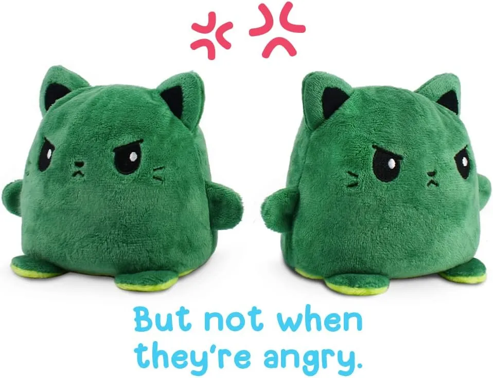 TeeTurtle - Plushmates - Magnetic Reversible Plushies that hold hands when happy - Avocado Cat - Huggable and Soft Sensory Fidget Toy Stuffed Animals That Show Your Mood - Gift for Kids and Adults!