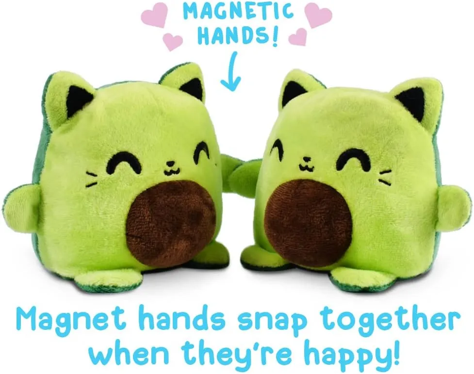 TeeTurtle - Plushmates - Magnetic Reversible Plushies that hold hands when happy - Avocado Cat - Huggable and Soft Sensory Fidget Toy Stuffed Animals That Show Your Mood - Gift for Kids and Adults!