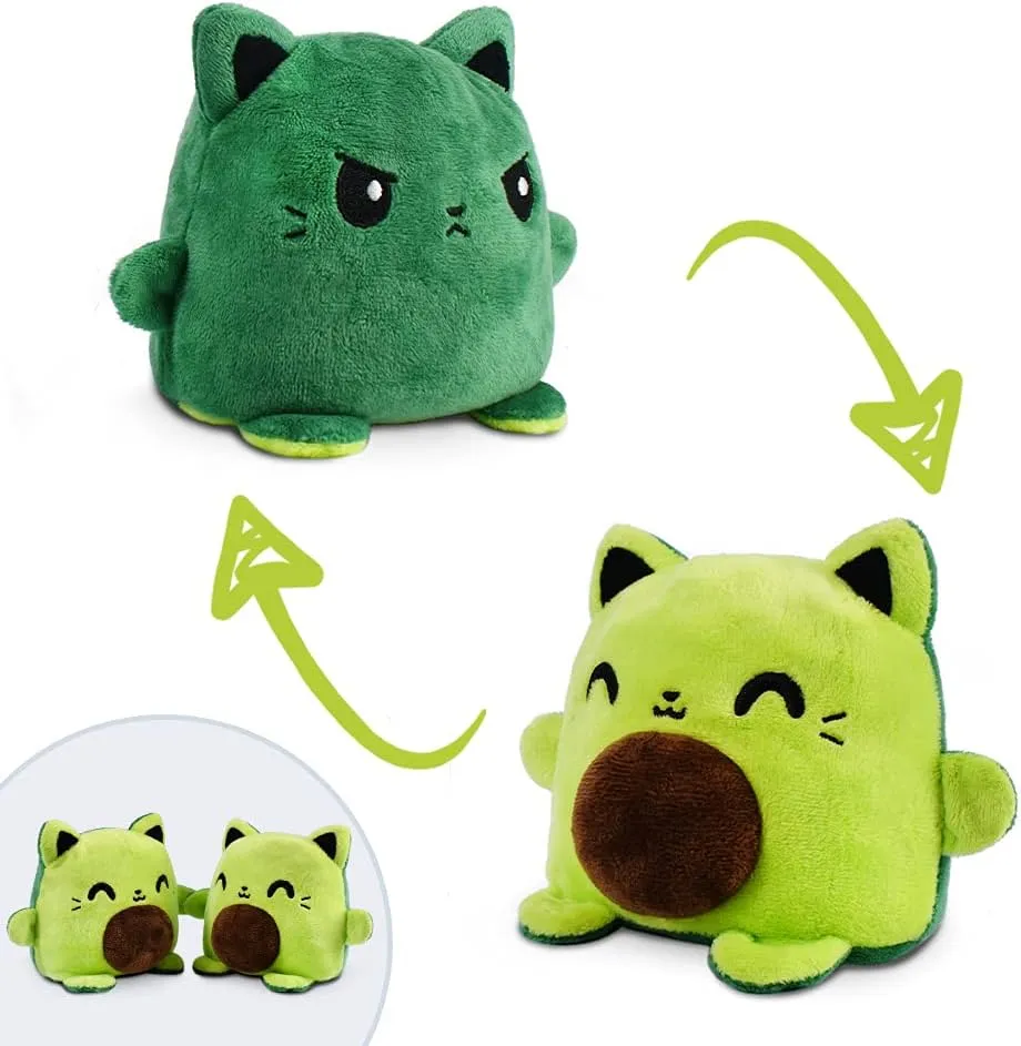 TeeTurtle - Plushmates - Magnetic Reversible Plushies that hold hands when happy - Avocado Cat - Huggable and Soft Sensory Fidget Toy Stuffed Animals That Show Your Mood - Gift for Kids and Adults!
