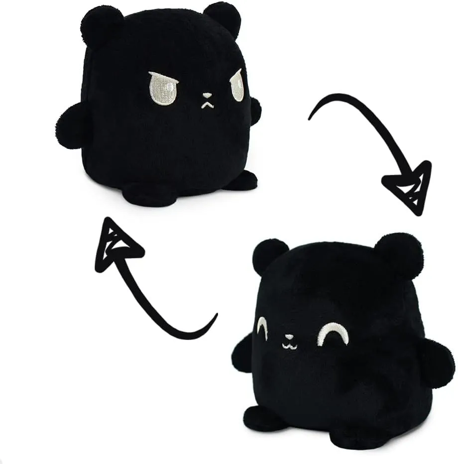 TeeTurtle - Plushmates - Magnetic Reversible Plushies that hold hands when happy - Black Bear - Huggable and Soft Sensory Fidget Toy Stuffed Animals That Show Your Mood - Gift for Kids and Adults!