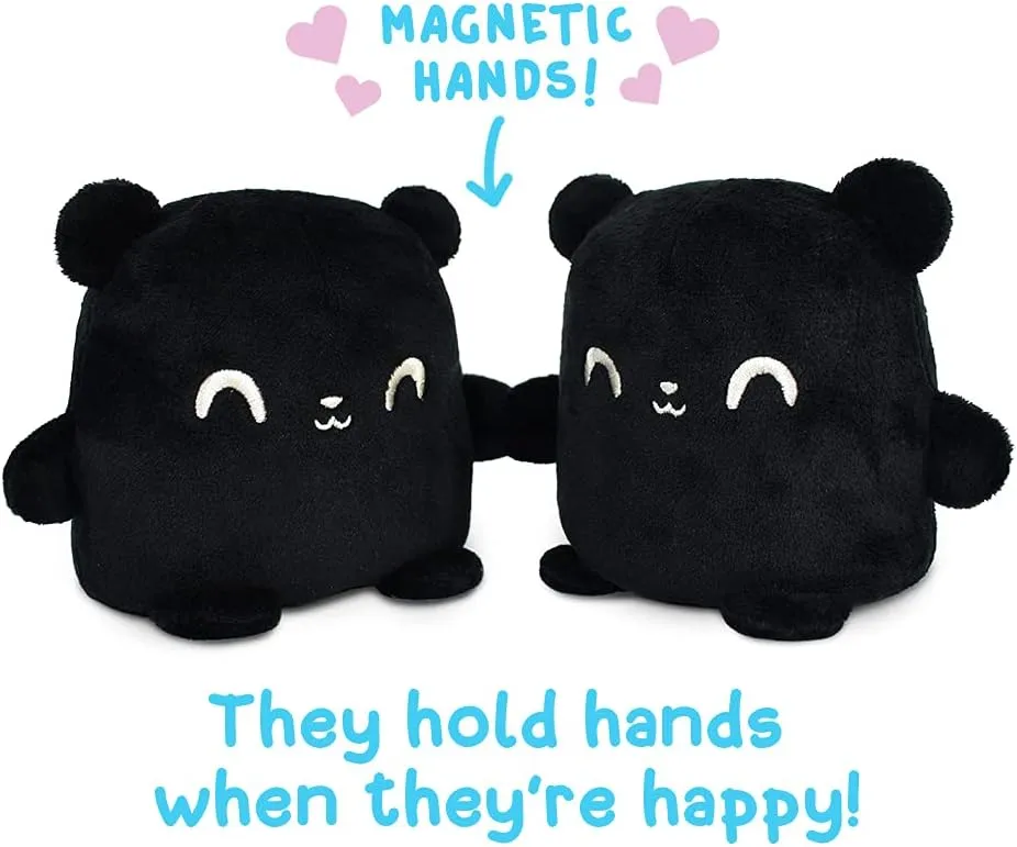 TeeTurtle - Plushmates - Magnetic Reversible Plushies that hold hands when happy - Black Bear - Huggable and Soft Sensory Fidget Toy Stuffed Animals That Show Your Mood - Gift for Kids and Adults!