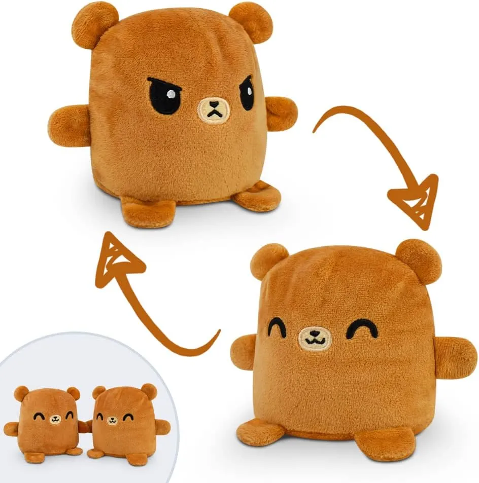 TeeTurtle - Plushmates - Magnetic Reversible Plushies that hold hands when happy - Brown Bear - Huggable and Soft Sensory Fidget Toy Stuffed Animals That Show Your Mood - Gift for Kids and Adults!