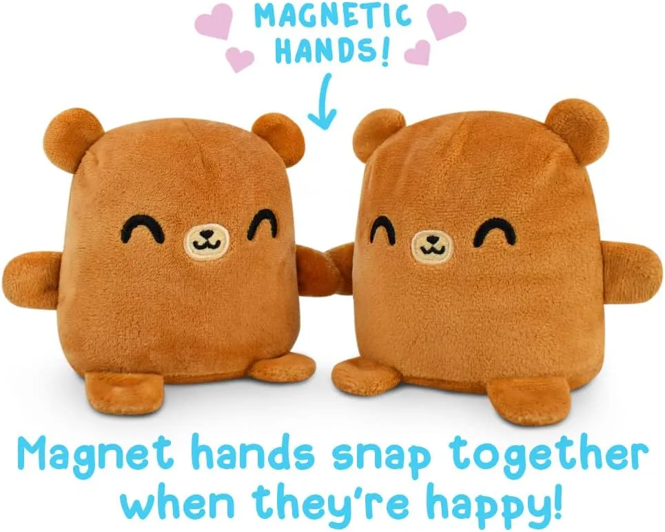 TeeTurtle - Plushmates - Magnetic Reversible Plushies that hold hands when happy - Brown Bear - Huggable and Soft Sensory Fidget Toy Stuffed Animals That Show Your Mood - Gift for Kids and Adults!