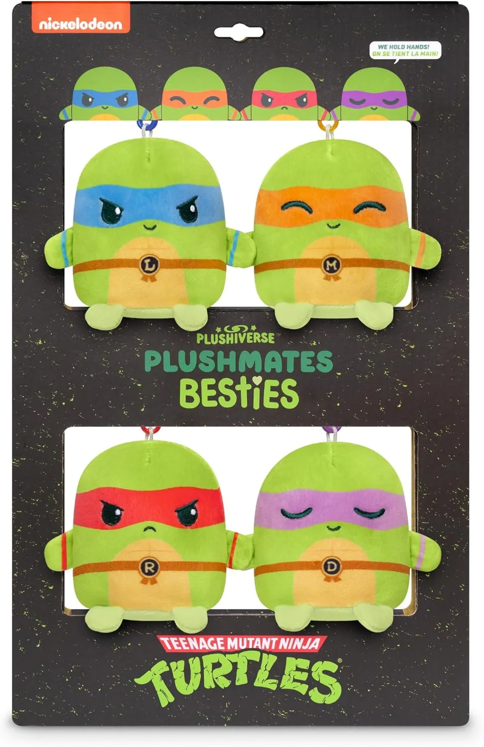 TeeTurtle Teenage Mutant Ninja Turtles Plushmate Besties Keychain Set - 4 Pack - Cute Kawaii Plush Keychains That Hold Hands